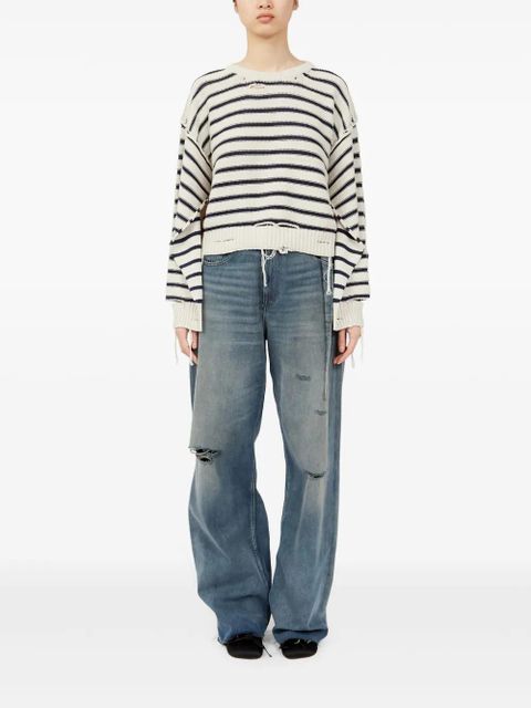 MM6 Maison Margiela crew-neck striped cotton jumper - White