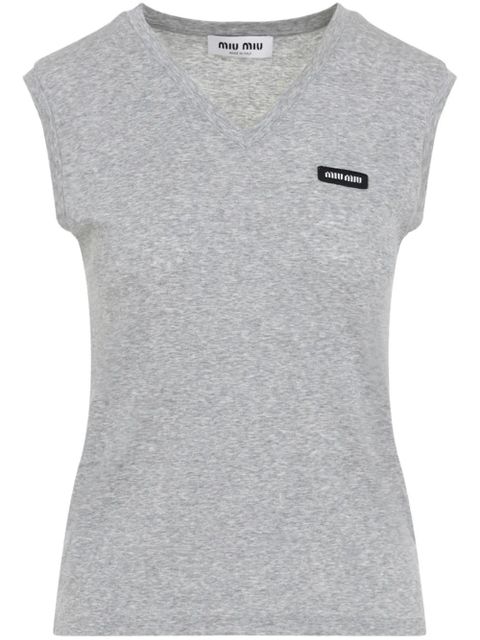 Miu Miu logo-patch T-shirt - Grey