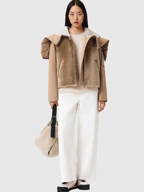 AllSaints kurtka zamszowa kolor beżowy przejściowa W062LD - zdjęcie produktu nr 2