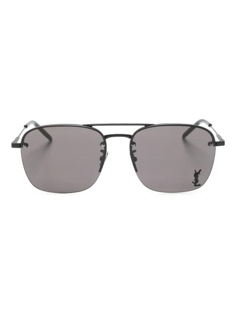 Saint Laurent Eyewear logo-plaque square-frame sunglasses - Black - zdjęcie produktu nr 1
