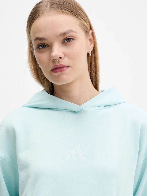 adidas bluza bawełniana All Szn French Terry damska kolor turkusowy z kapturem gładka JV7347