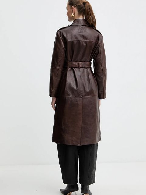 MAX&Co. płaszcz skórzany kolor brązowy 2526476013200