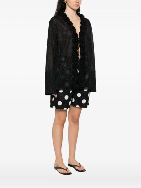 Oséree rose-embellished glitter-detail blouse - Black