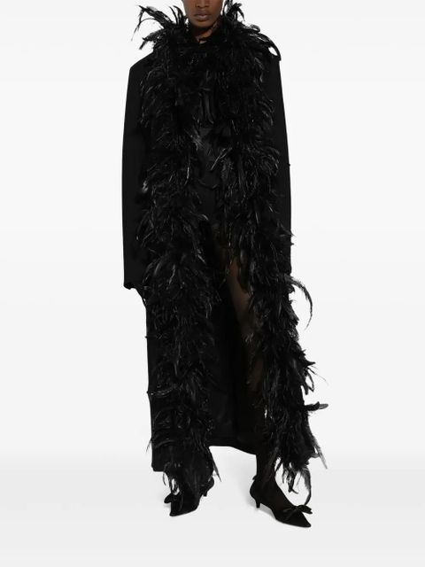 Dolce & Gabbana feather-trim coat - Black