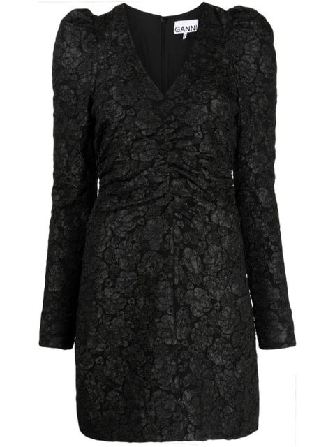 GANNI floral-jacquard V-neck dress - Black - zdjęcie produktu nr 1