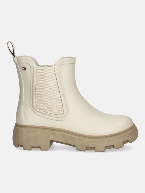 Tommy Hilfiger kalosze RUBBER FLAG CLEATED RAINBOOT damskie kolor beżowy FW0FW08637