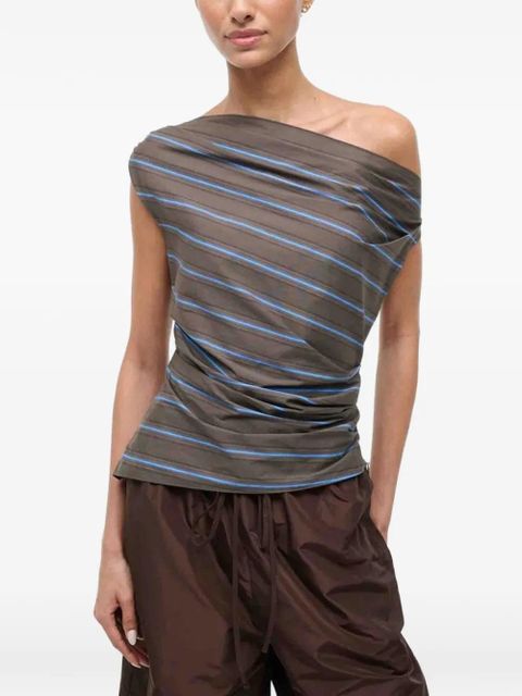 STAUD striped one-shoulder top - Brown
