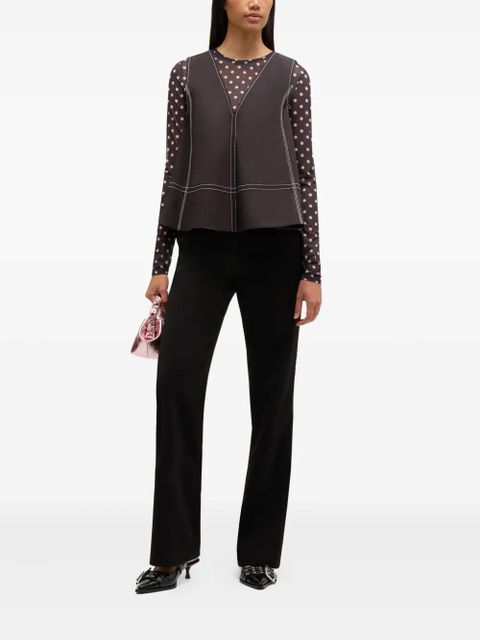 GANNI V-neck topstitch top - Black