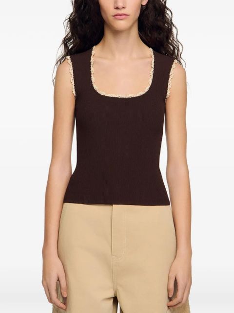 SANDRO lace-trim top - Brown