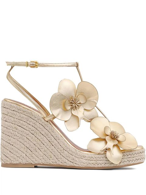 ZIMMERMANN 110mm Orchid flower-embellished wedge sandals - Gold - zdjęcie produktu nr 1