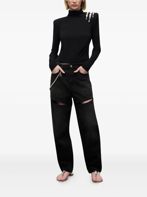 AREA crystal-cluster draped open-back top - Black