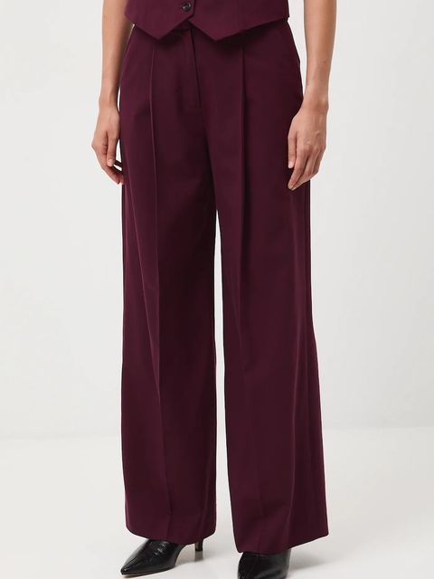 Medicine spodnie z domieszką wełny damskie kolor bordowy szerokie high waist - zdjęcie produktu nr 1