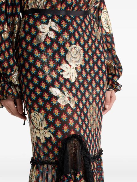 ETRO roses-pattern lace asymmetric skirt - Black