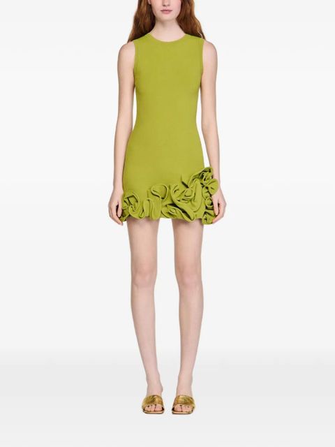 SANDRO ruffled knitted mini dress - Green