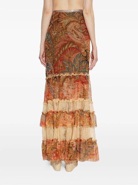 ETRO ruffled paisley-print maxi skirt - Orange