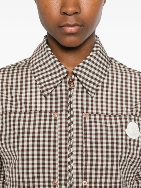 Moncler gingham logo-patch jacket - Brown