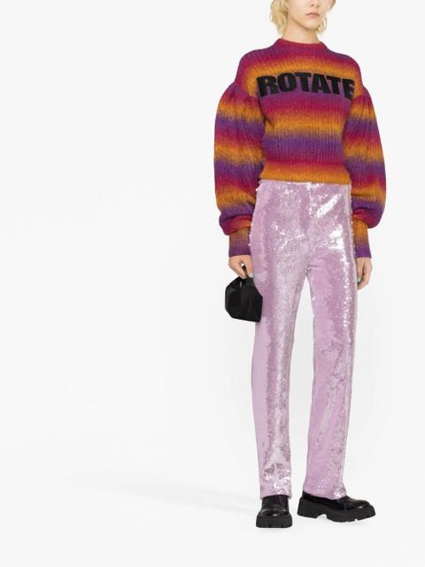 ROTATE BIRGER CHRISTENSEN intarsia-logo striped cropped jumper - Pink