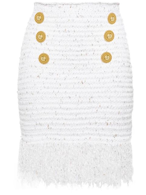 Balmain 6-Button fringed tweed skirt - White - zdjęcie produktu nr 1