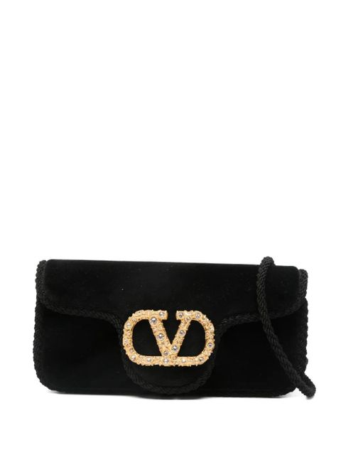 Valentino Garavani Locò jewel-embellished velvet clutch - Black