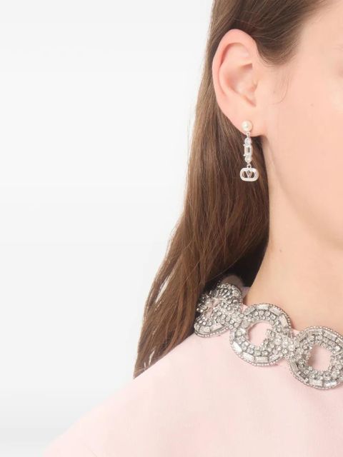 Valentino Garavani Ovalette metal, pearl and Swarovski® crystal earrings - Silver
