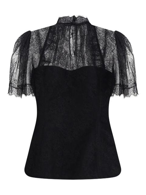 Alexander McQueen high-neck ruffled lace top - Black