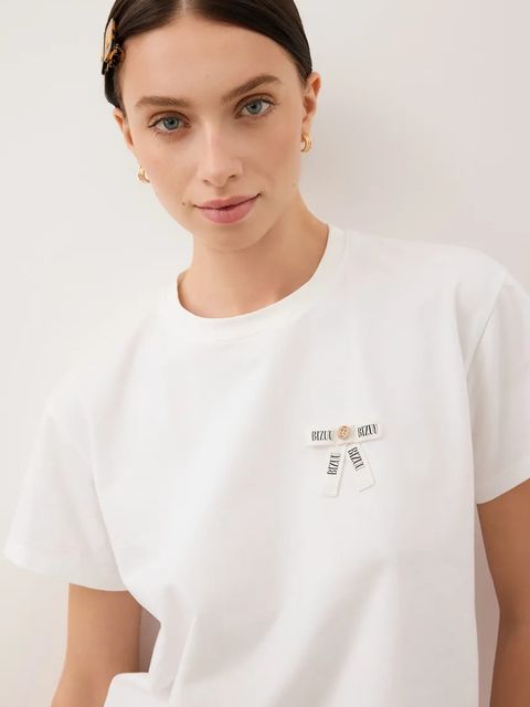 Bizuu t-shirt bawełniany TISHALLE damski kolor beżowy TISHALLE KREMOWY - zdjęcie produktu nr 2