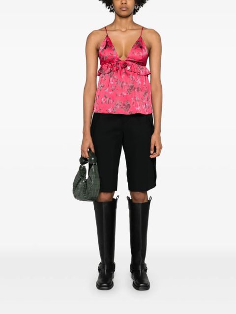 GANNI floral-print satin top - Pink
