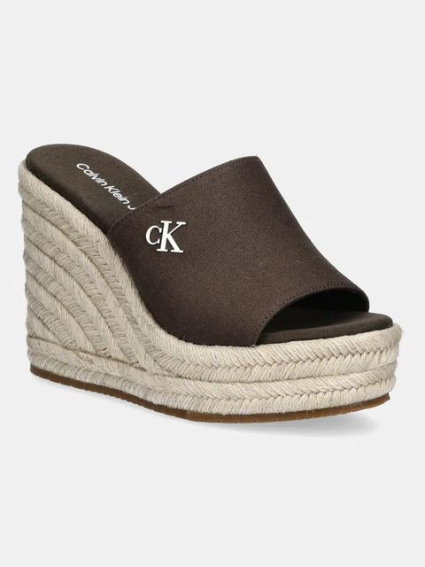 Calvin Klein Jeans klapki WEDGE ROPE SLIDE MG damskie kolor brązowy na koturnie YW0YW01699 - zdjęcie produktu nr 1