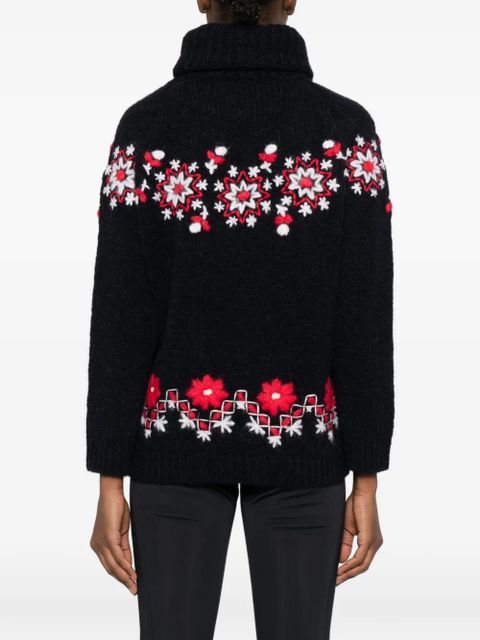 Moncler Grenoble floral-detail roll-neck jumper - Black