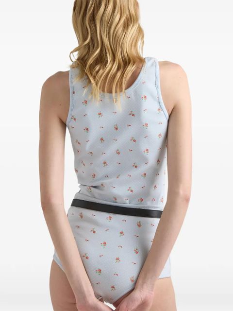 Prada bouquet print ribbed knit top - Blue