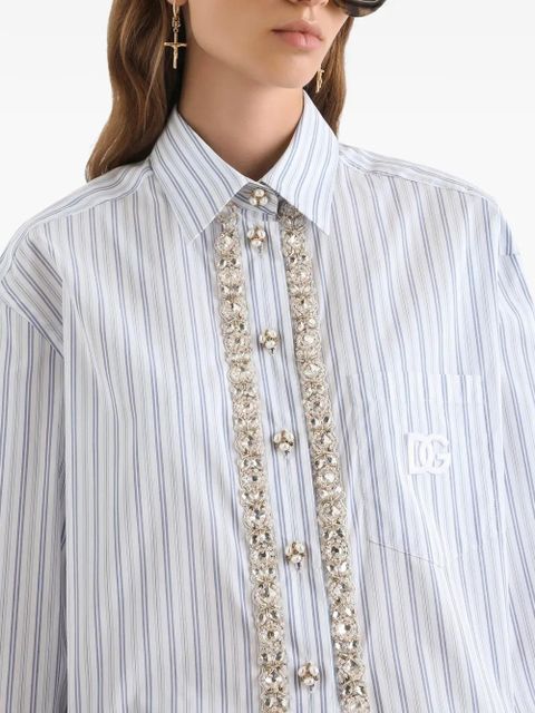 Dolce & Gabbana striped-detail embellished shirt - White