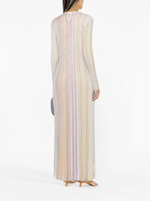 Missoni sequin-embellished striped pleated dress - Purple