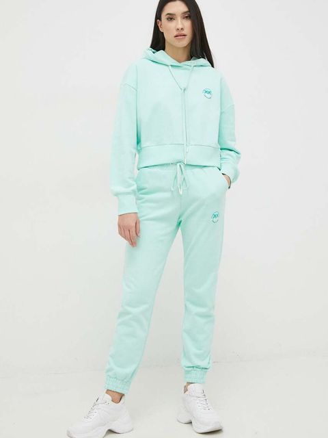 Pinko spodnie dresowe bawełniane kolor niebieski z nadrukiem