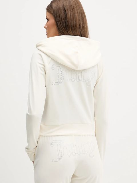 Juicy Couture bluza welurowa damska kolor beżowy z kapturem gładka JCWAS225306