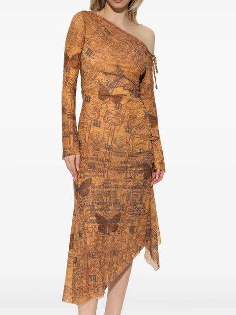 MISBHV abstract-pattern print midi dress - BROWN