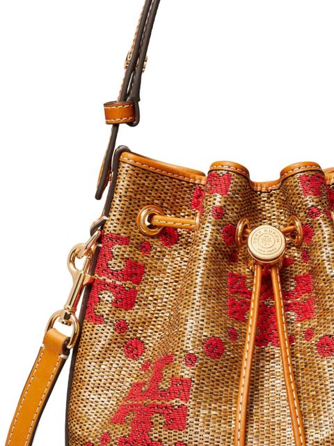 Tory Burch T Monogram straw bucket bag - Neutrals