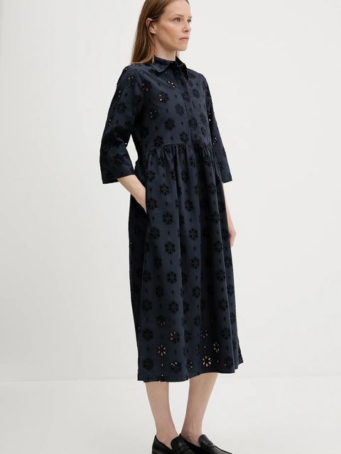 Barbour sukienka bawełniana MELISSA kolor granatowy midi rozkloszowana LDR0896