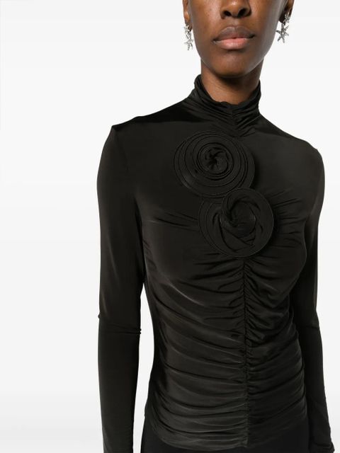 Magda Butrym floral-appliqué ruched top - Black