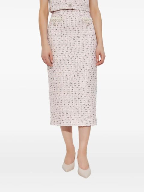 Self-Portrait tweed straight skirt - Pink