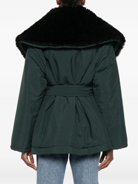 Chloé detachable shearling collar belted coat - Green
