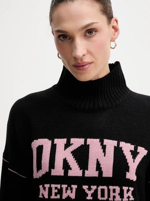 Dkny sweter damski kolor czarny z półgolfem DJ4R0386