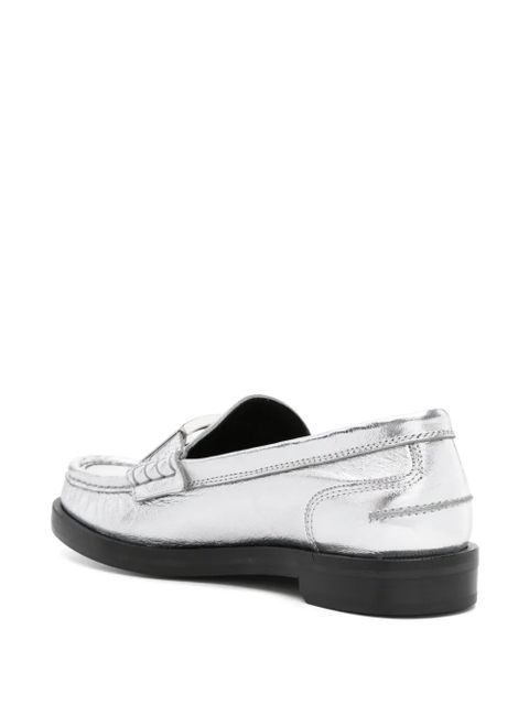 FENDI Baguette metallic leather loafers - Silver