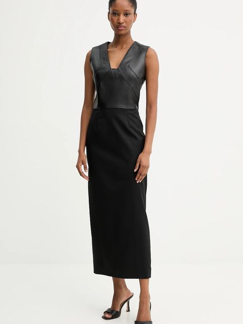 BOSS sukienka z domieszką wełny kolor czarny maxi prosta 50543504 - zdjęcie produktu nr 2