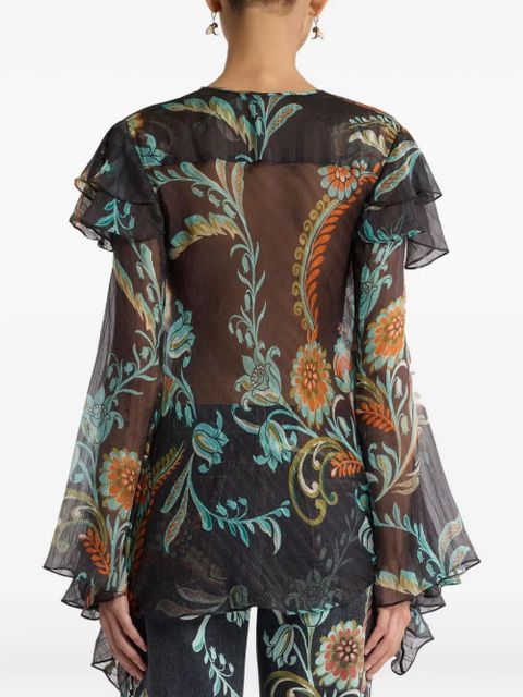 ETRO ruffled floral print blouse - Black