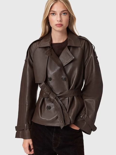 AllSaints trencz skórzany REED kolor brązowy W035LD - zdjęcie produktu nr 1