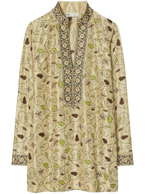 Tory Burch embroidered silk tunic - Neutrals - zdjęcie produktu nr 1
