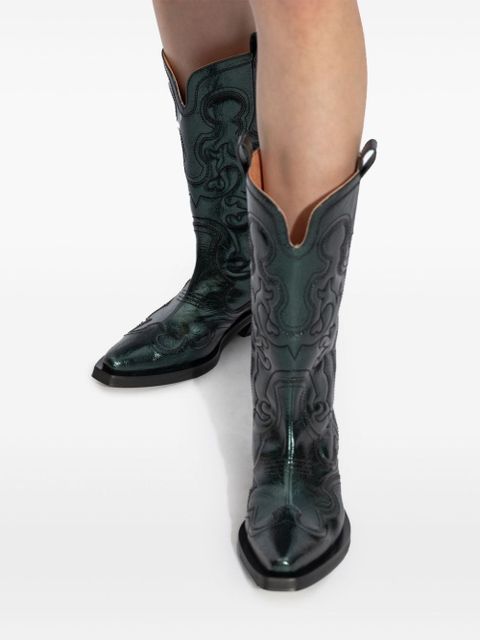 GANNI topstitch-detail cowboy boots - Green