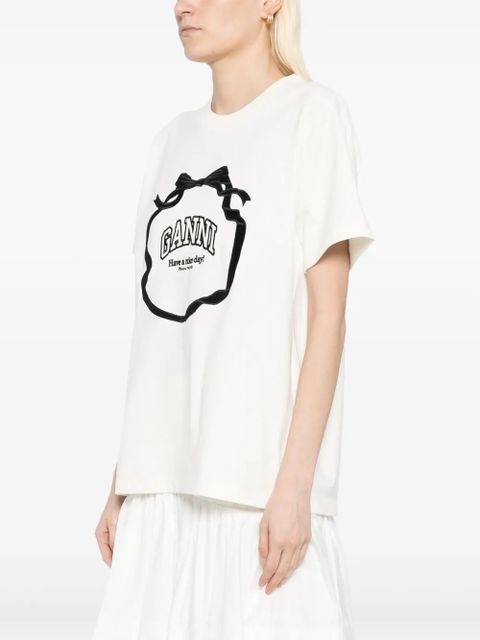 GANNI embroidered logo T-shirt - Neutrals