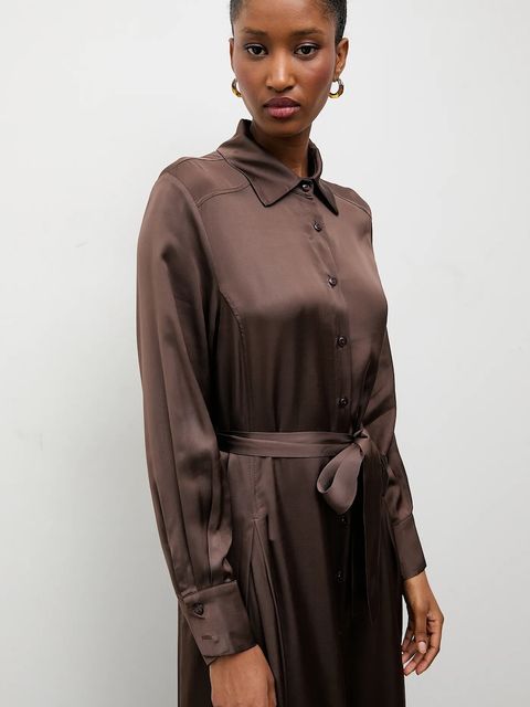 Answear.LAB sukienka kolor brązowy maxi rozkloszowana