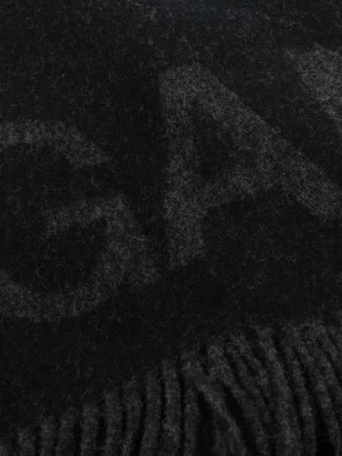 GANNI recycled wool-blend fringe scarf - Black